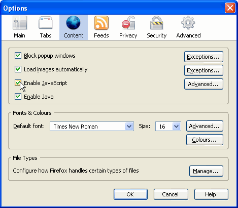 Enabling JavaScript in Firefox Enabling JavaScript in Firefox